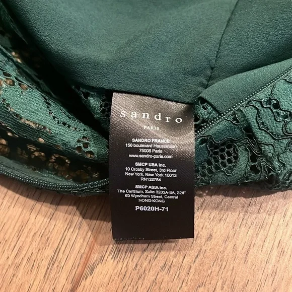 SANDROemerald green Raquel lace mock neck cap sleeve romper, size 1 or small